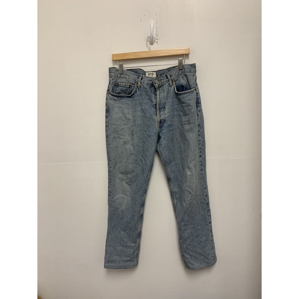AGOLDE LADIES LANA MID RISE VINTAGE STRAIGHT LEG JEANS FICTION BLUE, SIZE 29